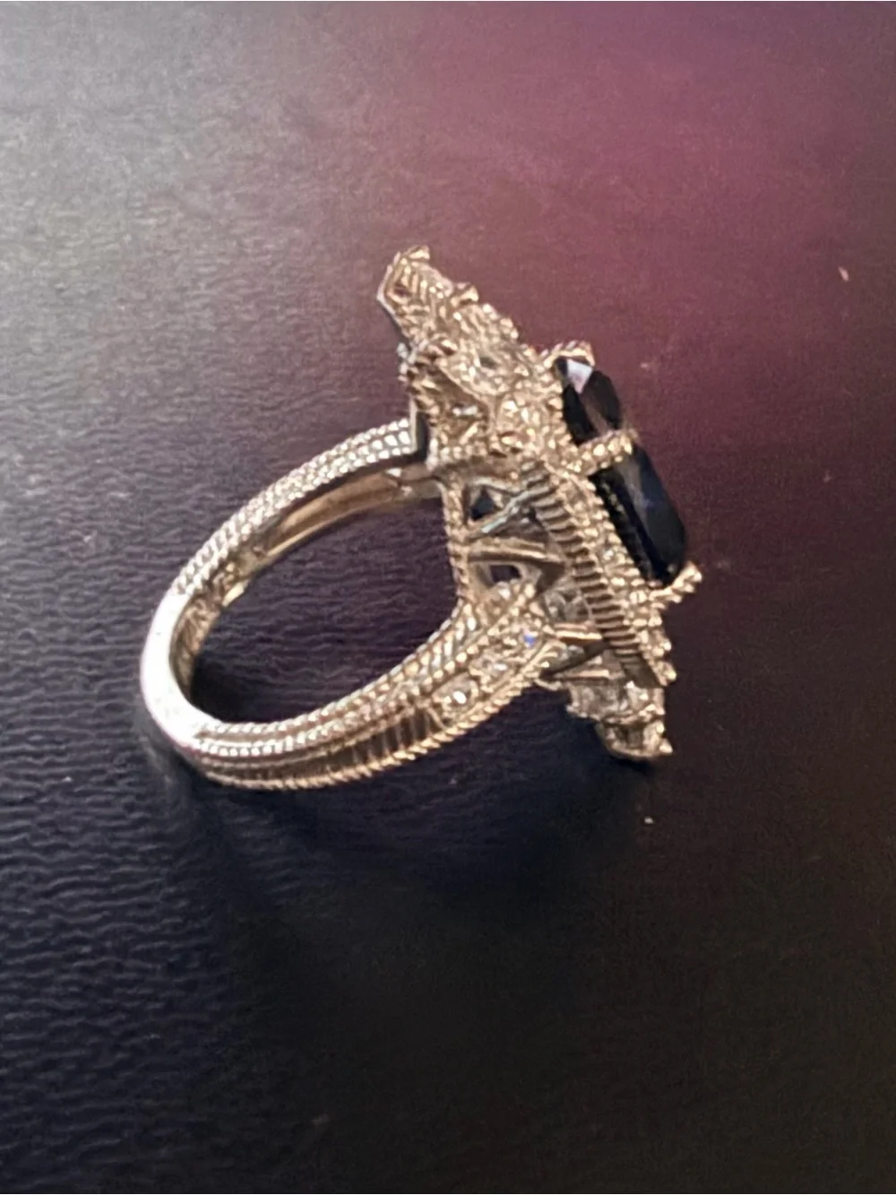 Judith Ripka Lab Blue Sapphire & CZ Rhodium Over Sterling Silver Ring, Size 6